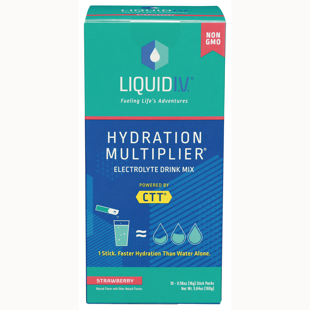 LQV003 | Liquid I.V. Hydration Multiplier electrolyte drink mix box, strawberry flavor front packaging - Thumbnail