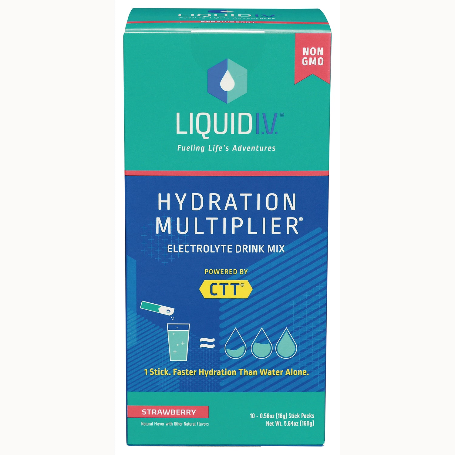 LQV003 | Liquid I.V. Hydration Multiplier electrolyte drink mix box, strawberry flavor front packaging