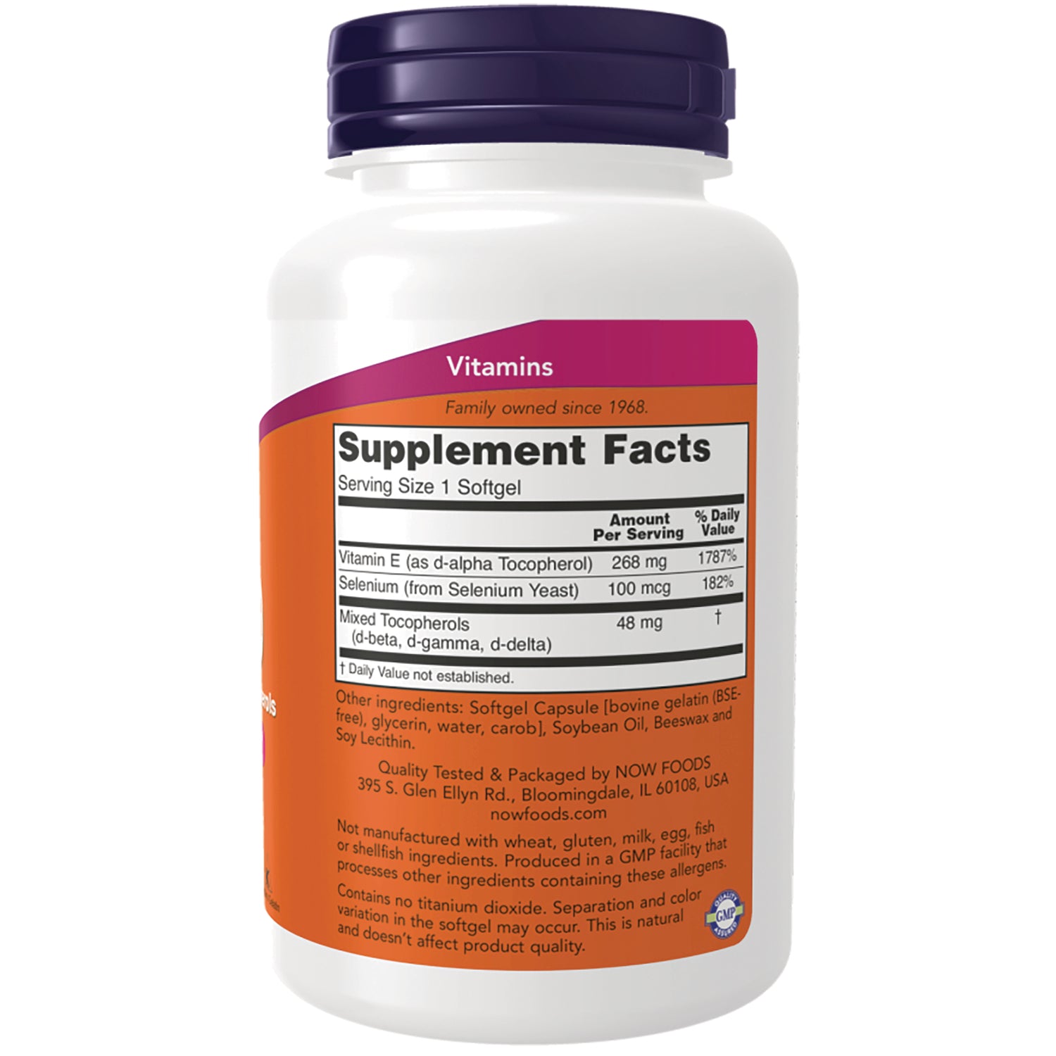 NWF1370 | Back label of white supplement bottle showing Supplement Facts, serving size and ingredient information