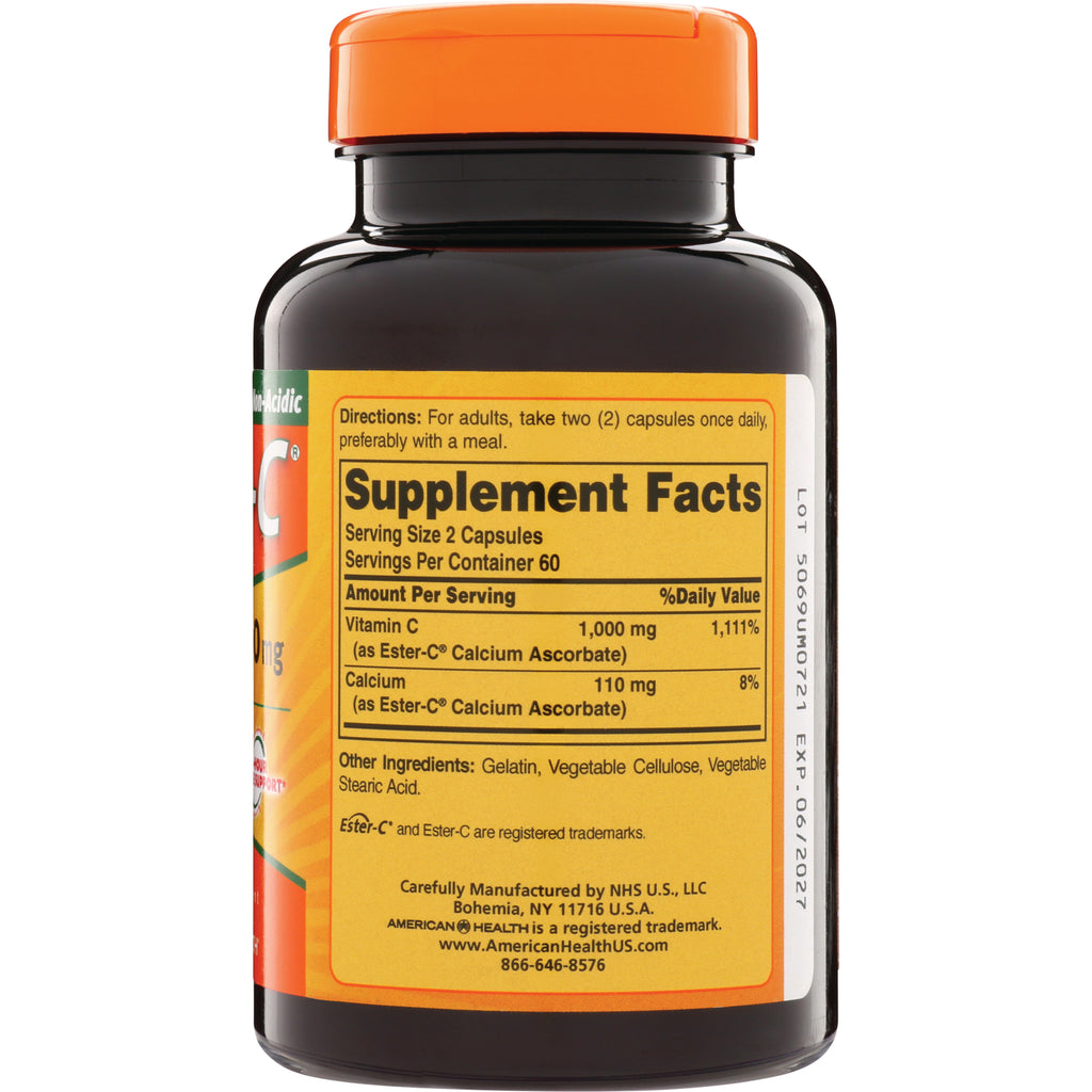 AM114 | Supplement Facts label on bottle showing Serving Size 2 Capsules; Vitamin C 1,000 mg and Calcium 110 mg - Thumbnail