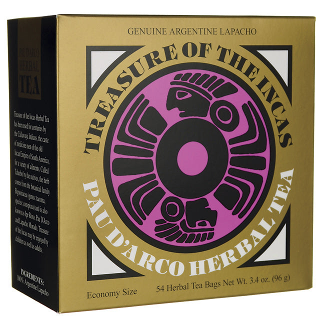 HBL015 | Pau d'Arco Herbal Tea Treasure of the Incas gold front packaging with purple emblem
