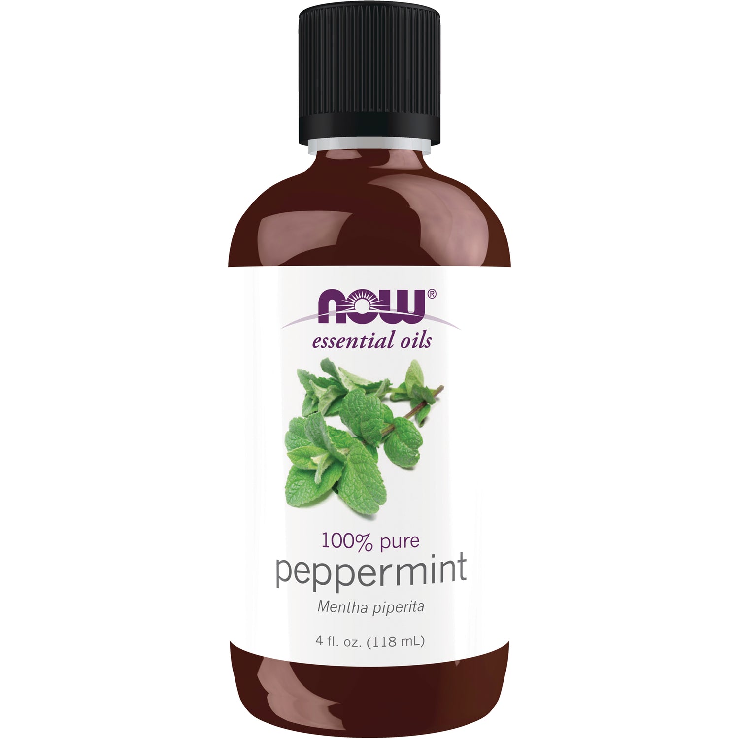 NWF145 | NOW essential oils 100% pure peppermint 4 fl oz amber bottle with black cap