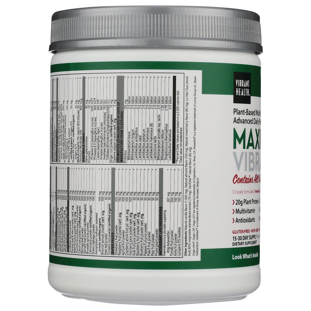 VH033 | Vibrant Health supplement tub back showing Supplement Facts and ingredients panel - Thumbnail