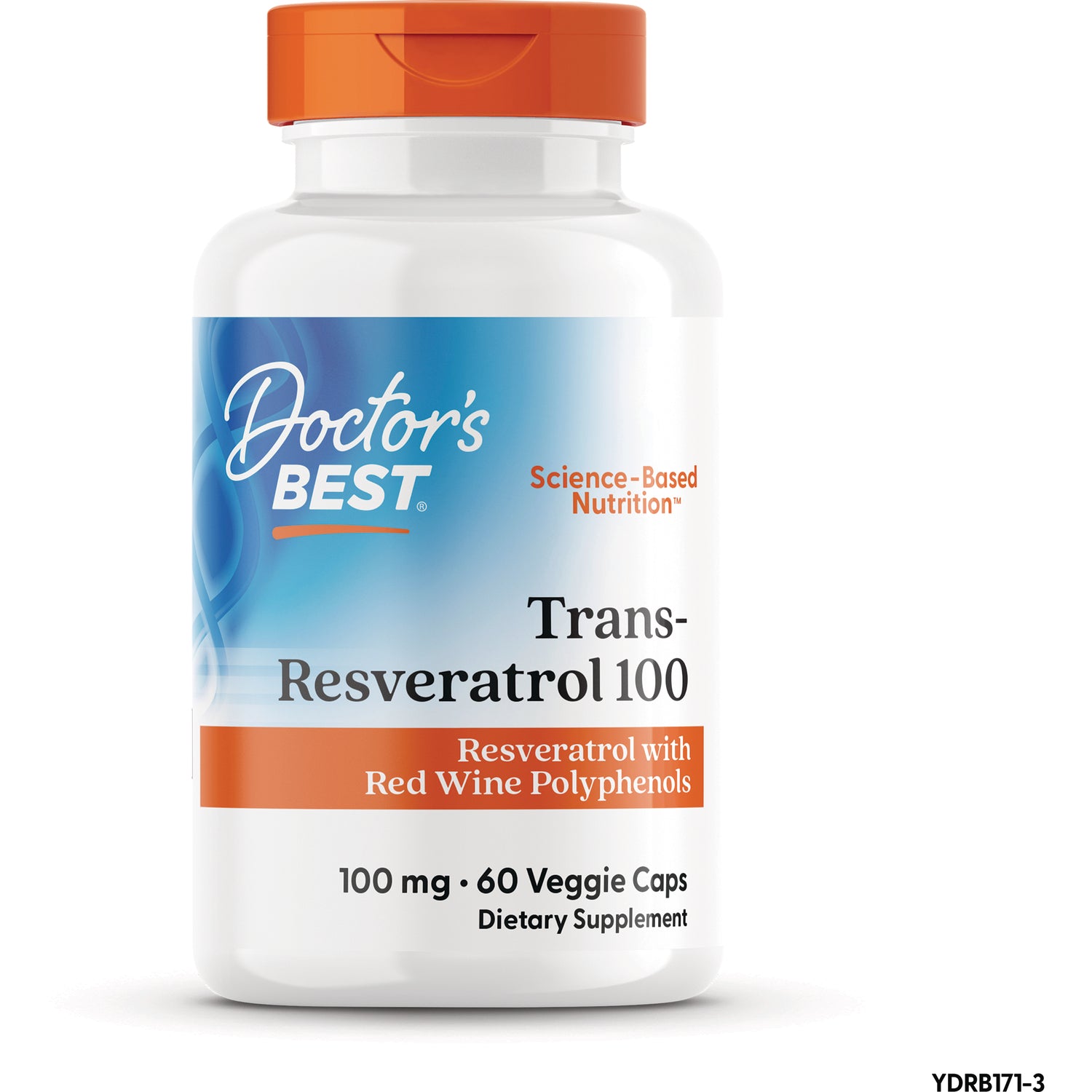 DB094 | Doctor's Best Trans-Resveratrol 100 bottle, 100 mg, 60 veggie caps, label: Resveratrol with Red Wine Polyphenols