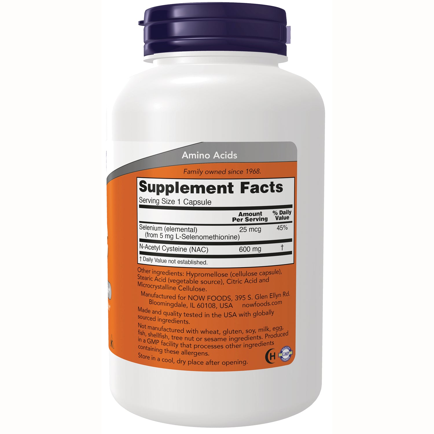 NWF901 | Back of white supplement bottle with orange label showing Supplement Facts panel and ingredient text