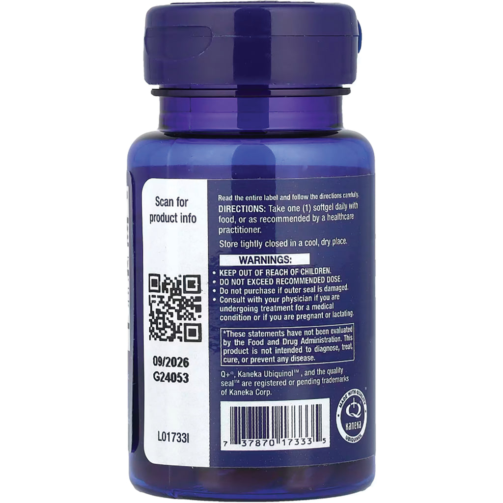 LE298 | Back label of blue supplement bottle showing directions, warnings, QR code, barcode, and expiration 09/2026 - Thumbnail