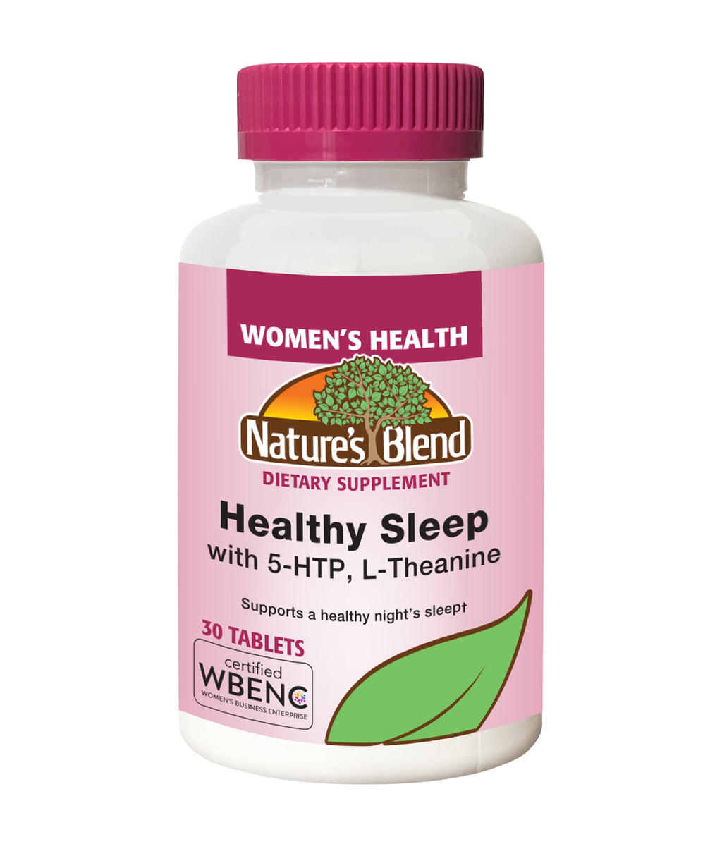 NAB138 | Nature's Blend Women's Health Healthy Sleep dietary supplement bottle label, 30 tablets with 5-HTP and L-Theanine - Thumbnail