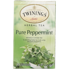TWN023 | Twinings Pure Peppermint Herbal Tea box, naturally caffeine free, 20 tea bags, 1.41 oz