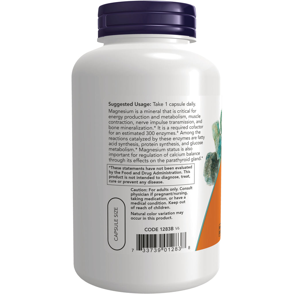 NWF064 | Back of white supplement bottle showing suggested usage text, caution, capsule size label and barcode - Thumbnail