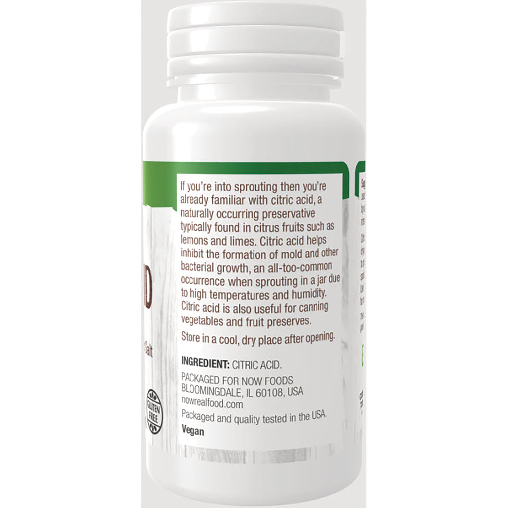 NWF445 | Back label of white supplement bottle showing ingredient CITRIC ACID, packaging info, and storage instructions - Thumbnail