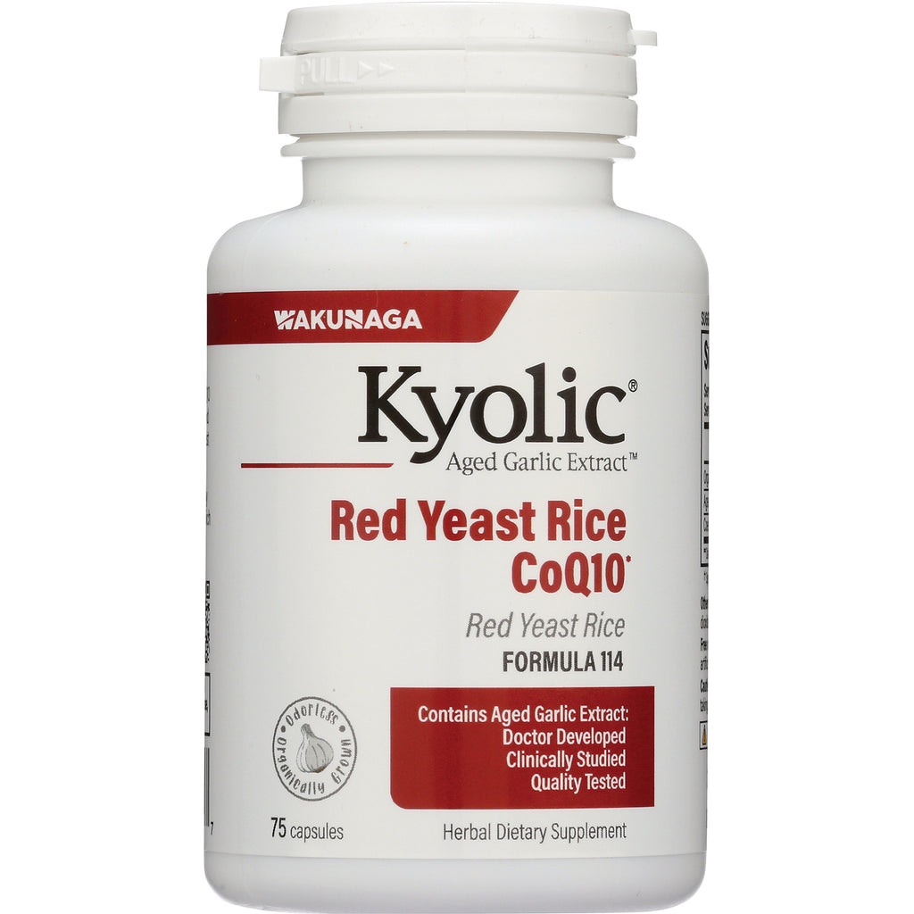 KY116 | Kyolic Red Yeast Rice CoQ10 white supplement bottle front label 75 capsules - Thumbnail