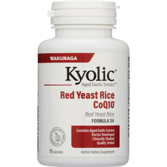 KY116 | Kyolic Red Yeast Rice CoQ10 white supplement bottle front label 75 capsules