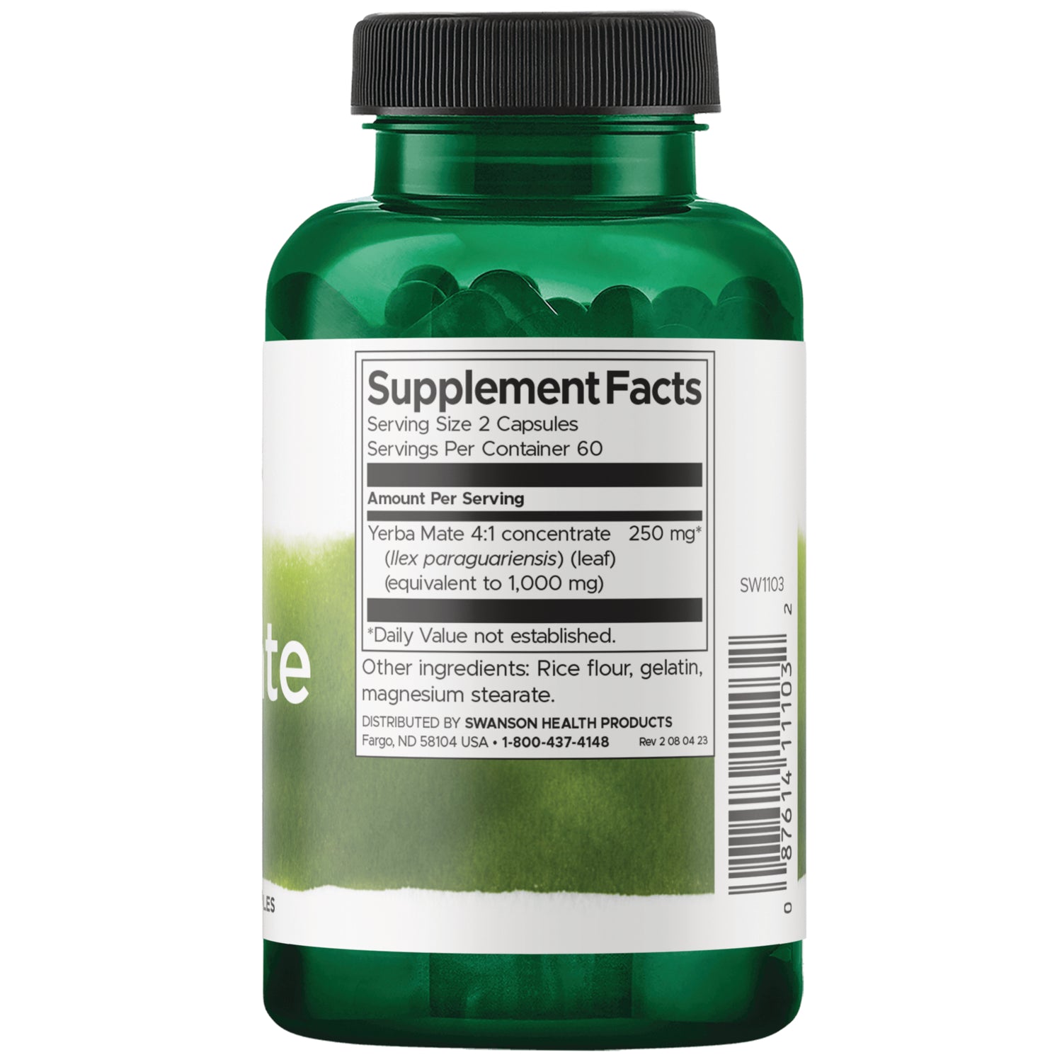 SW1103 | Back label with Supplement Facts with serving information