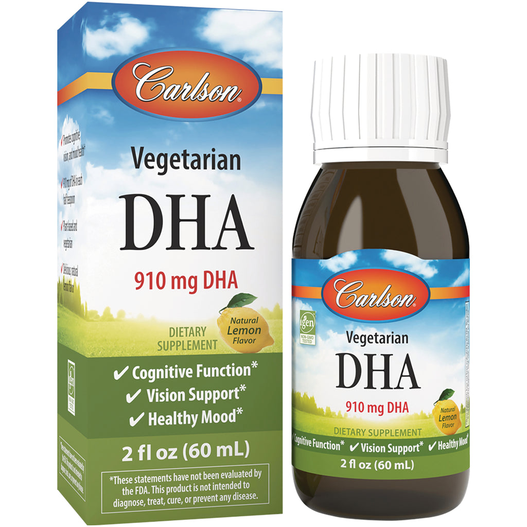 CSN317 | Carlson Vegetarian DHA 910 mg DHA natural lemon flavor 2 fl oz bottle with box - Thumbnail