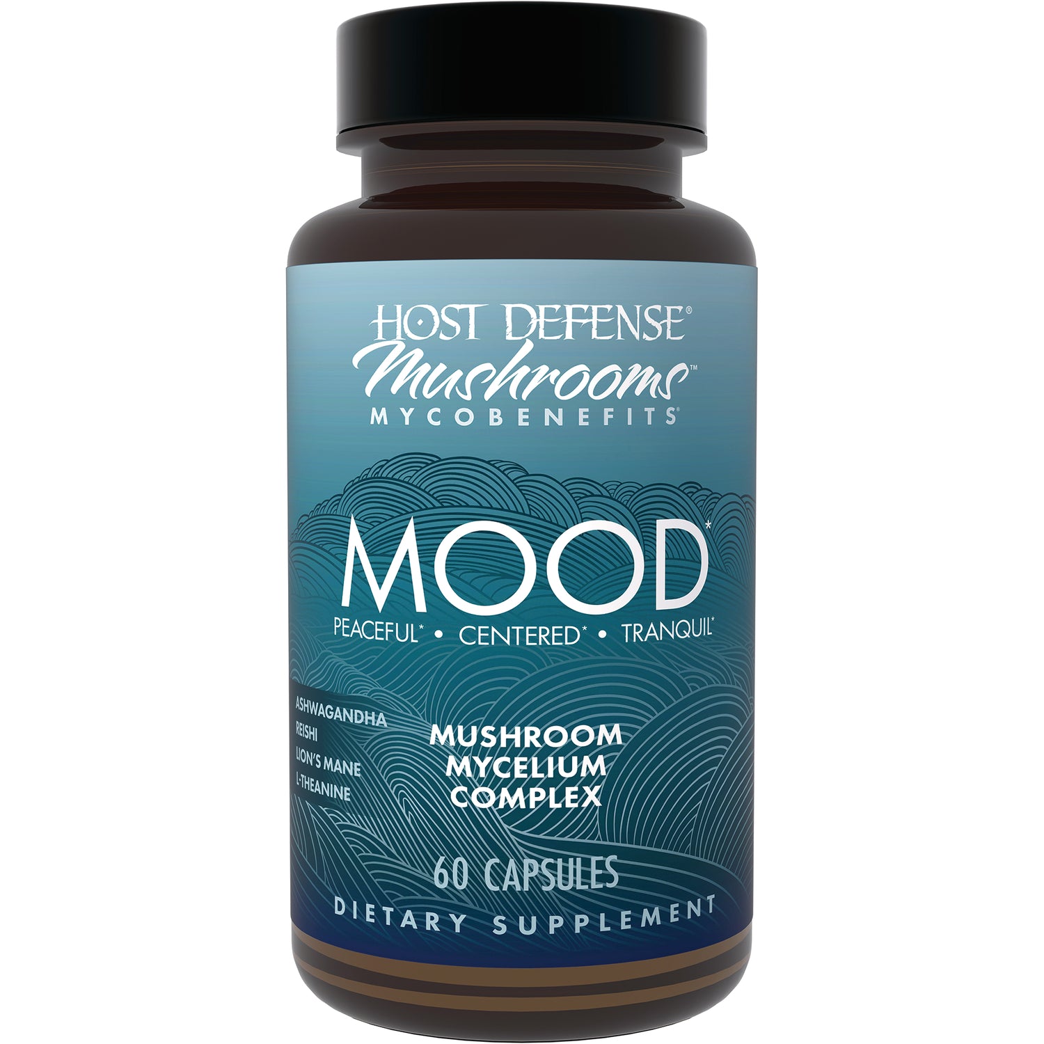 FUN057 | Host Defense Mushrooms MOOD bottle with blue label reading Mushroom Mycelium Complex, 60 capsules