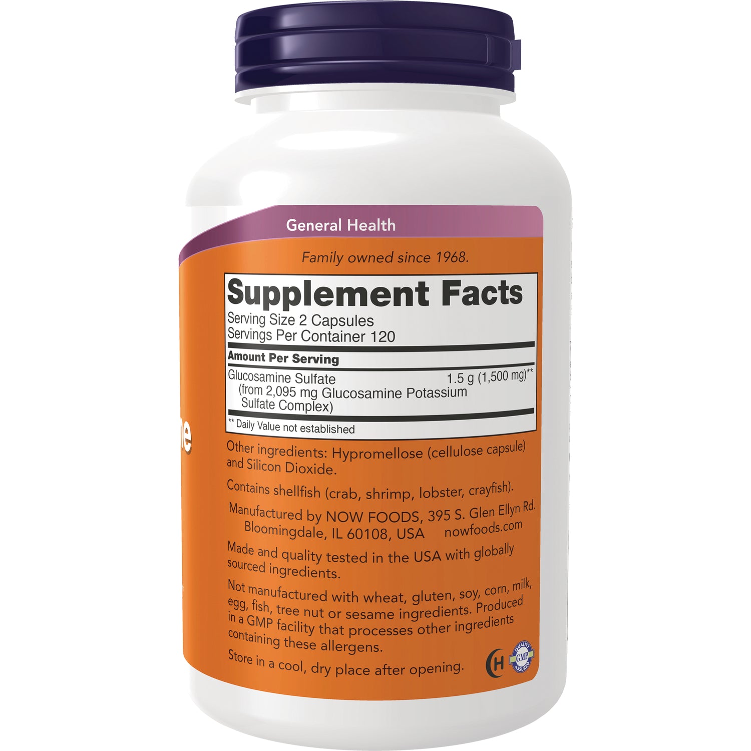 NWF1049 | Back label showing Supplement Facts, serving size, ingredients, and manufacturer information on orange panel