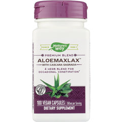 NW714 | Nature's Way ALOEMAXLAX dietary supplement bottle front label 100 vegan capsules 360 mg per serving