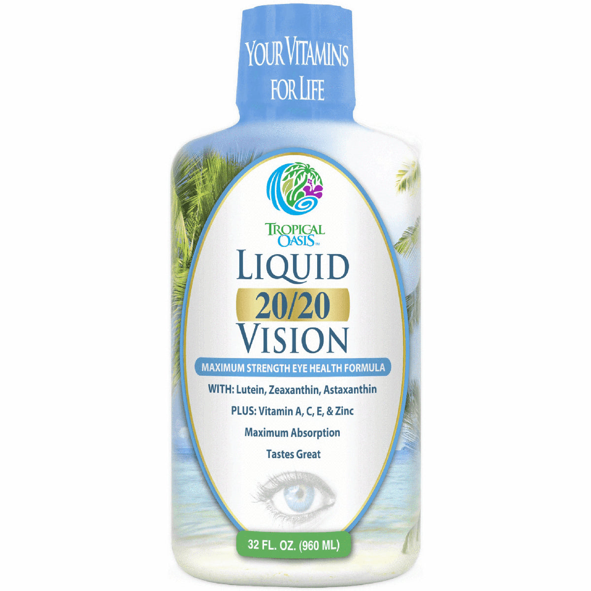 TPL018 | Tropical Oasis Liquid 20/20 Vision eye health formula, 32 fl oz bottle front