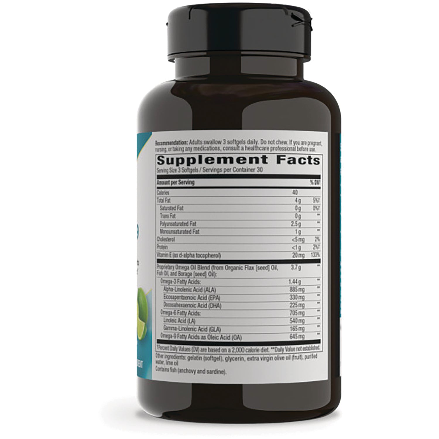 NW612 | Back of dark supplement bottle showing Supplement Facts label with nutrition and ingredient information