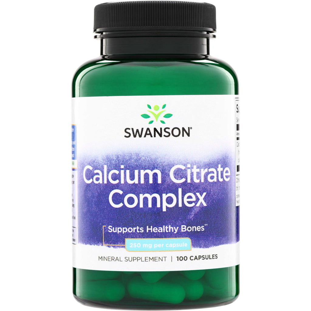 SW1006 | Swanson Calcium Citrate Complex supplement bottle front, Supports Healthy Bones, 250 mg per capsule, 100 capsules - Thumbnail
