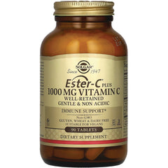 SLG360 | Solgar Ester-C 1000 mg vitamin C amber glass bottle, 90 tablets, gold label