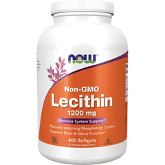 NWF892 | NOW Non-GMO Lecithin 1200 mg white bottle with orange label, 400 softgels