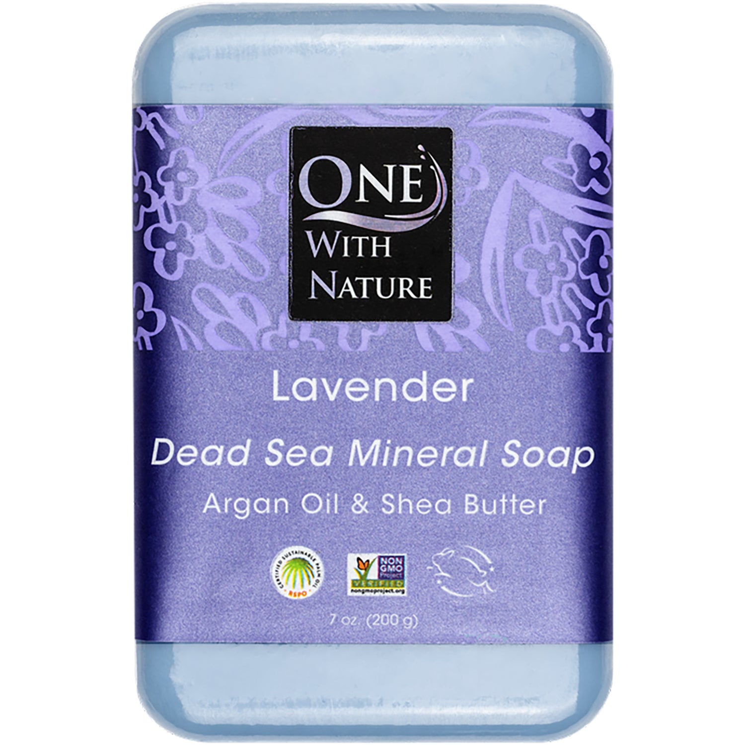 OWN003 | Lavender triple milled mineral soap bar with One With Nature logo, argan oil and shea butter, purple packaging