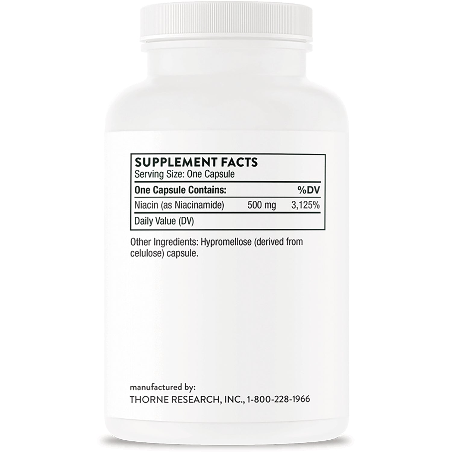 TRN028 | Back label Supplement Facts: Niacin (as niacinamide) 500 mg, 3,125% DV