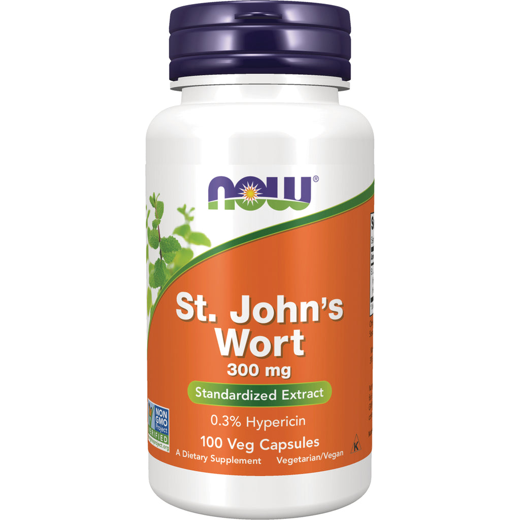 NWF350 | NOW St. John's Wort 300 mg white bottle with orange label, 100 veg capsules standardized extract - Thumbnail