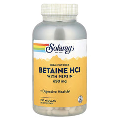 SLR199 | Solaray Betaine HCl with pepsin 650 mg bottle front label, 250 vegcaps