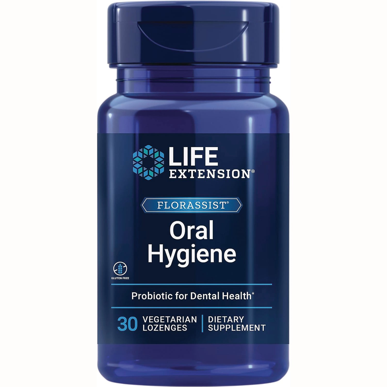 LE426 | Blue Life Extension Florassist Oral Hygiene probiotic lozenges bottle, 30 vegetarian lozenges