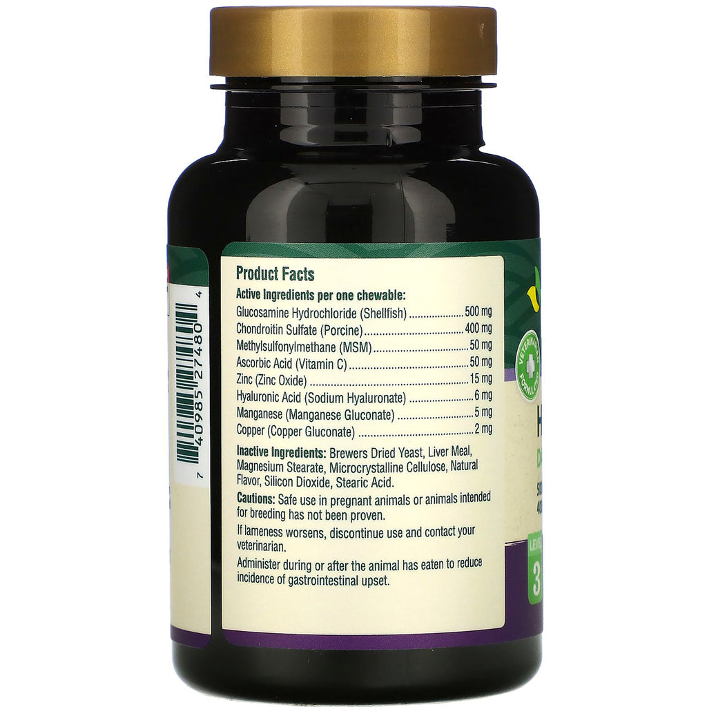 CNT250 | bottle back label showing Product Facts panel with active ingredient list and dosages per chewable - Thumbnail