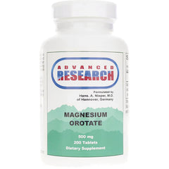 ADR022 | White bottle labeled Advanced Research Magnesium Orotate, 500 mg, 200 Tablets dietary supplement
