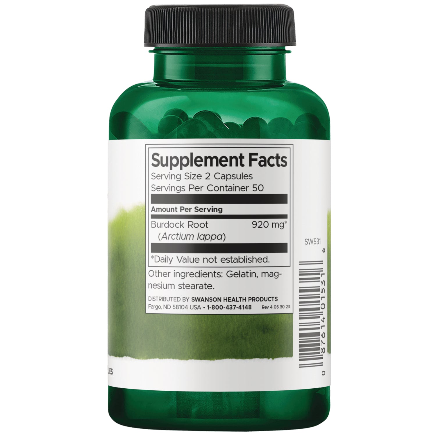 SW531 | Back label with Supplement Facts