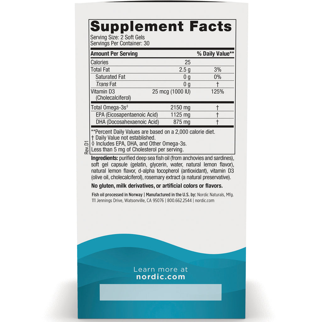 NRN085 | back label showing Supplement Facts with serving size, vitamin D3 and total omega-3 amounts - Thumbnail