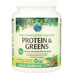 NFC194 | Whole Earth & Sea Protein & Greens organic vanilla chai powder, 21g vegan protein per serving, front label