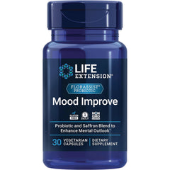LE484 | Life Extension Mood Improve probiotic and saffron supplement bottle, 30 vegetarian capsules
