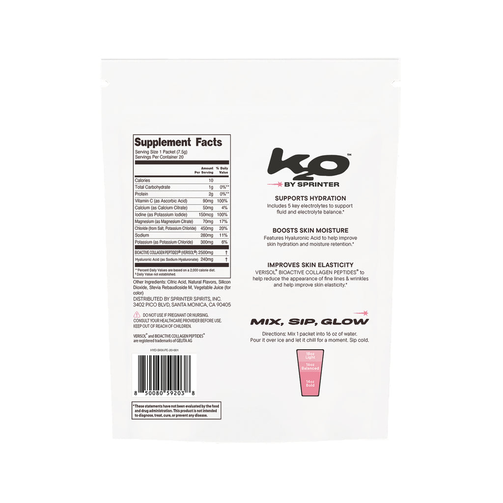 KTO002 | Back panel with Supplement Facts, hydration claims, directions, and barcode - Thumbnail