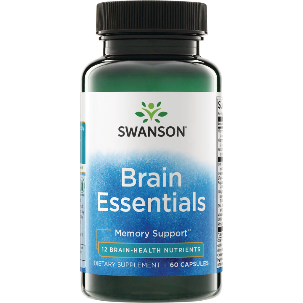 SWC094 | Swanson Brain Essentials supplement bottle, Memory Support, 12 brain-health nutrients, 60 veggie capsules - Thumbnail