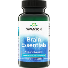 SWC094 | Swanson Brain Essentials supplement bottle, Memory Support, 12 brain-health nutrients, 60 veggie capsules