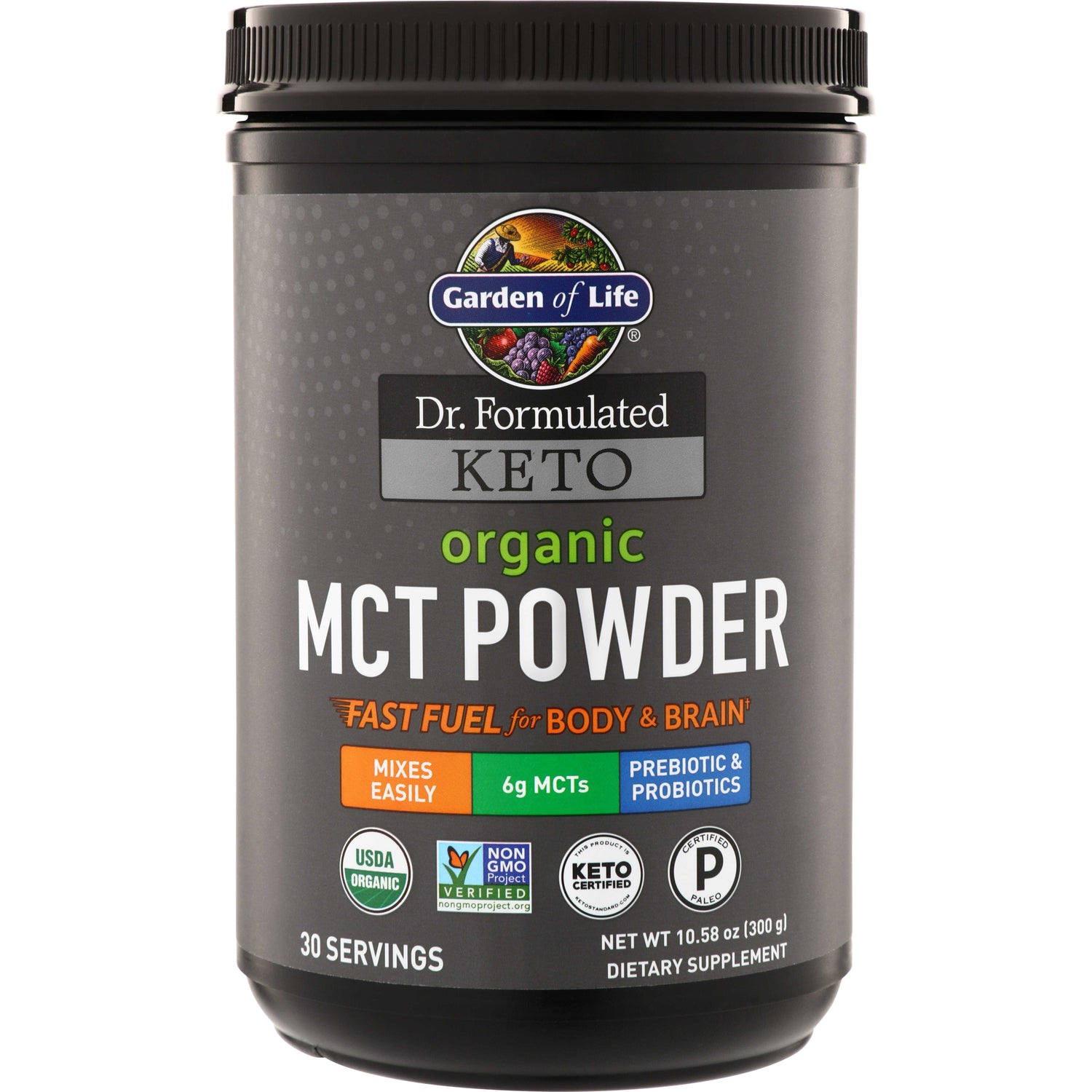 GLF278 | Garden of Life Dr. Formulated Keto Organic MCT Powder supplement container, 30 servings