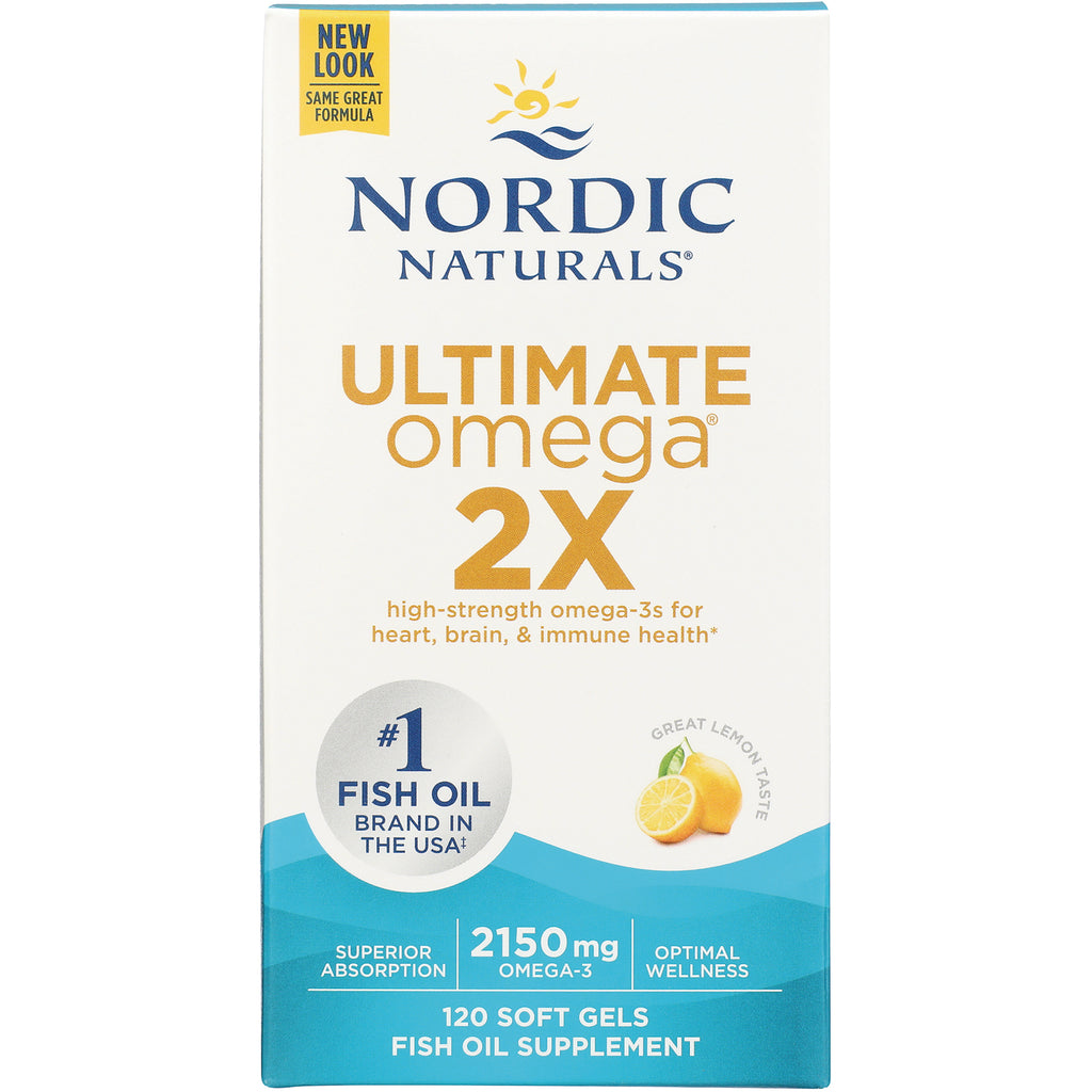 NRN084 | Nordic Naturals Ultimate Omega 2X fish oil supplement box front with lemon, 120 soft gels, 2150 mg - Thumbnail