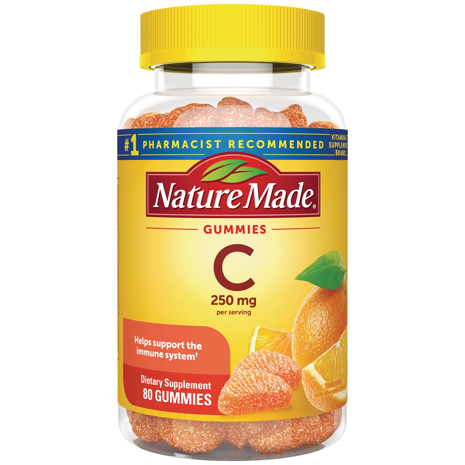 NTM083 | Nature Made gummies vitamin C 250 mg per serving, tangerine flavor bottle with 80 sugar-coated gummies
