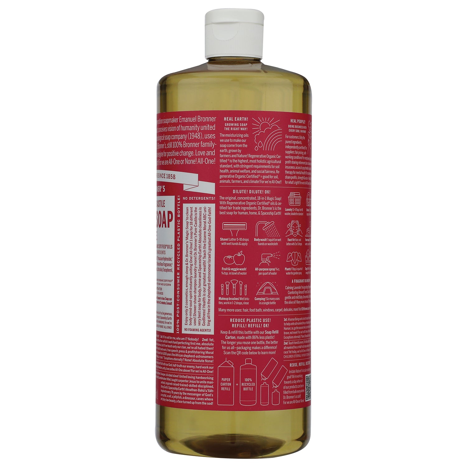 DRB027 | Back of clear bottle with amber liquid, red label showing ingredients and directions text