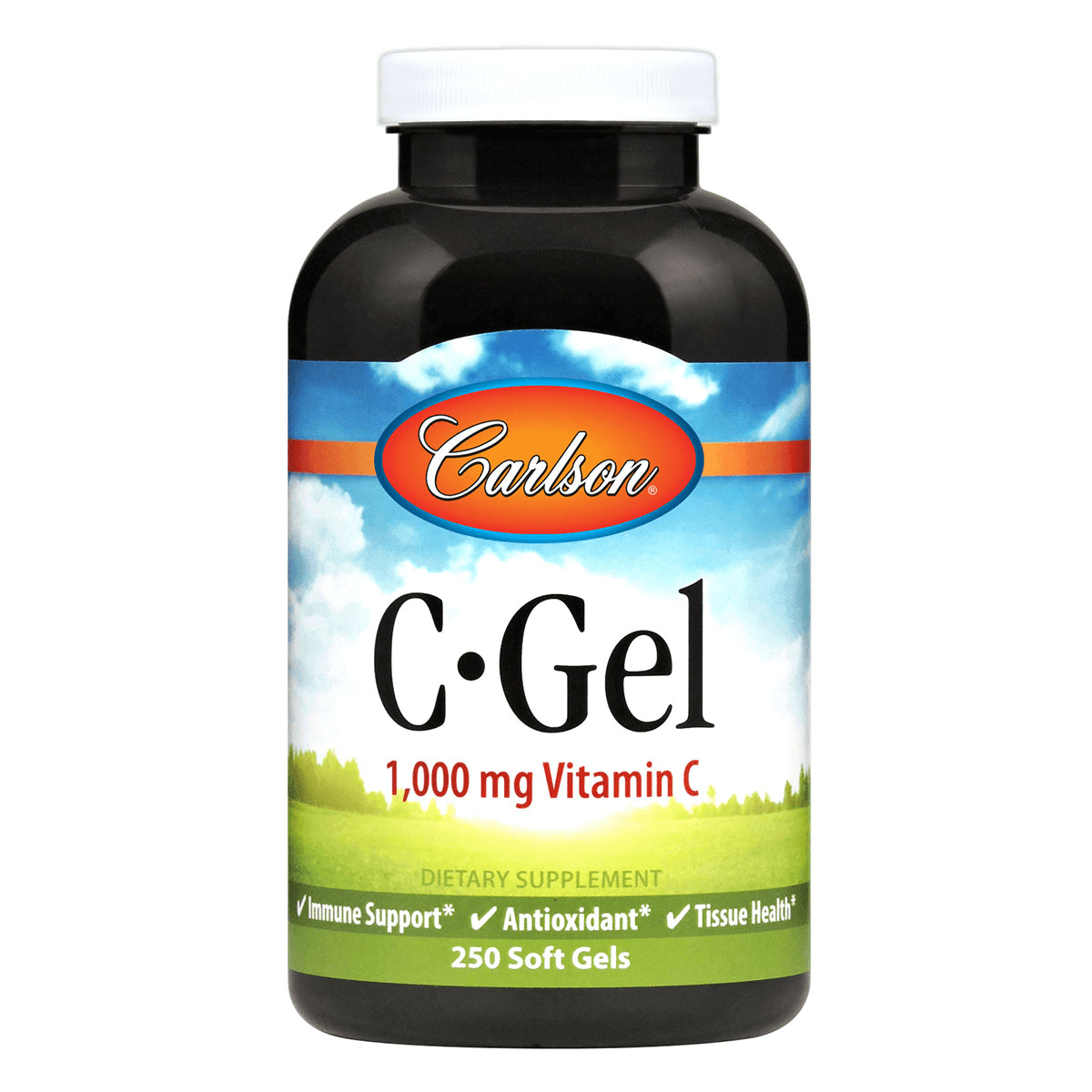 CSN092 | Carlson C-Gel 1,000 mg Vitamin C supplement bottle, 250 soft gels, front label