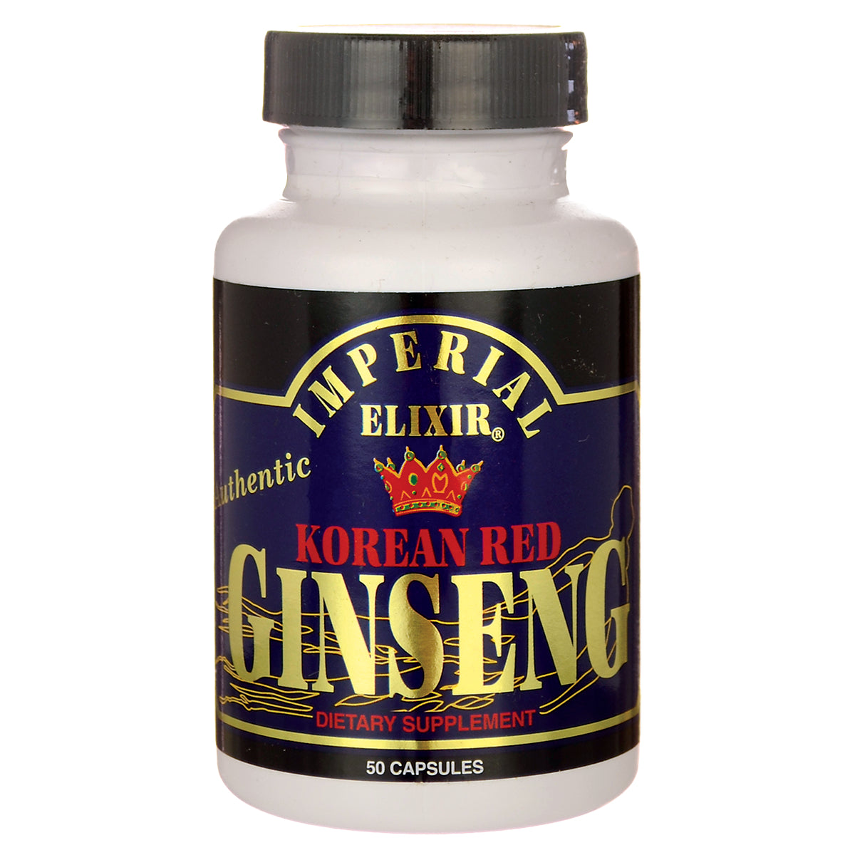 IE021 | White bottle labeled Imperial Elixir Korean Red Ginseng dietary supplement 50 capsules