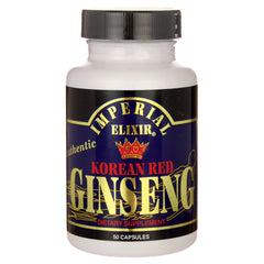 IE021 | White bottle labeled Imperial Elixir Korean Red Ginseng dietary supplement 50 capsules