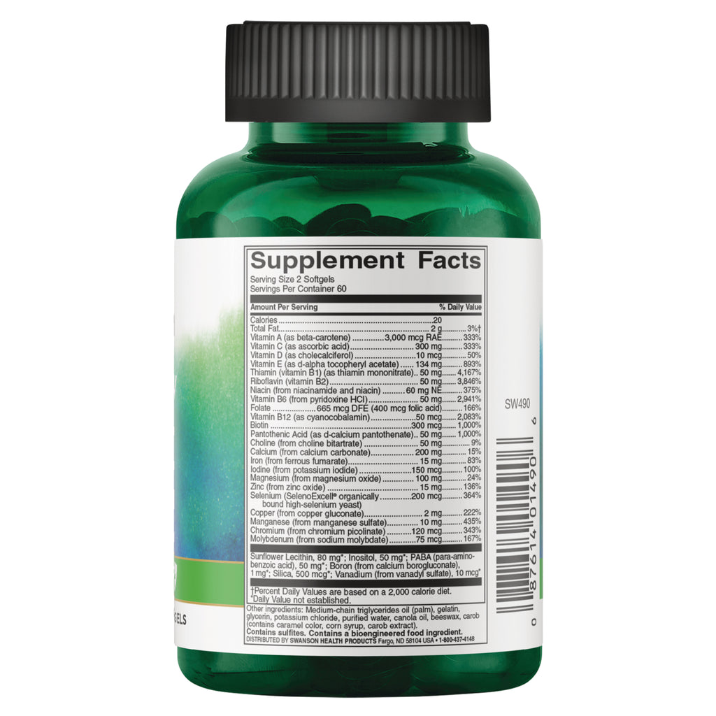 SW491 | Back label showing Supplement Facts panel on green supplement bottle - Thumbnail
