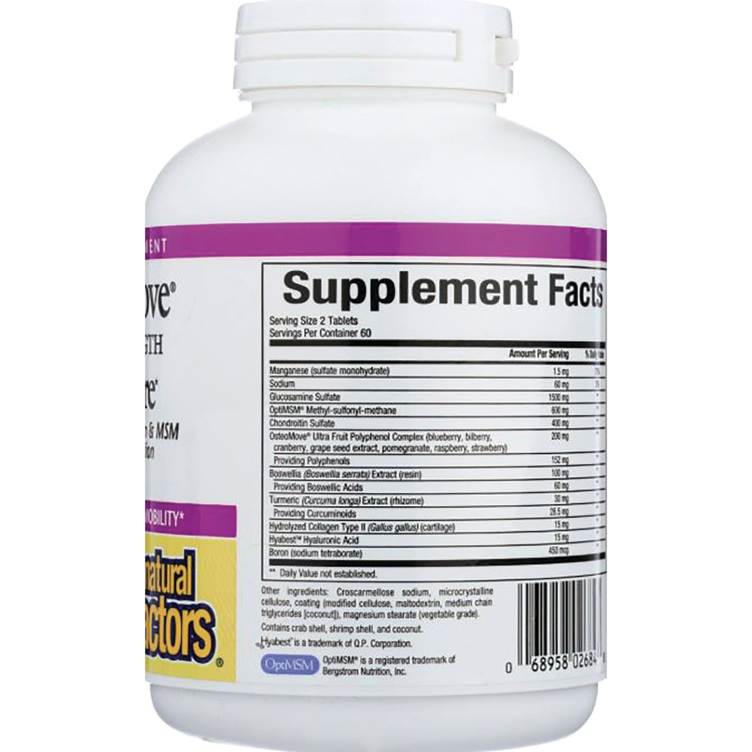 NFC115 | Back label showing Supplement Facts panel and barcode on white supplement bottle