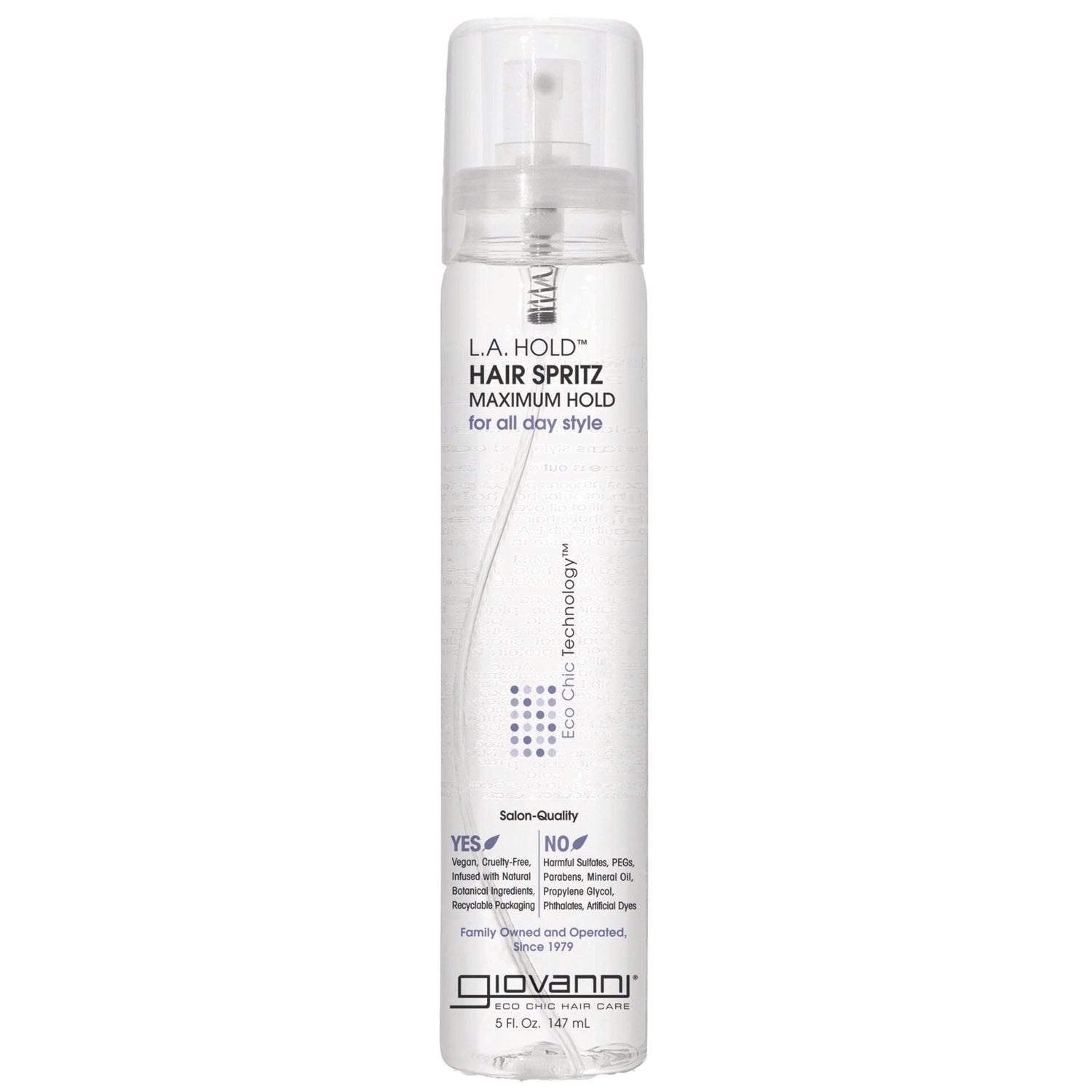 GV047 | Giovanni L.A. HOLD Hair Spritz maximum hold clear 5 fl oz spray bottle front